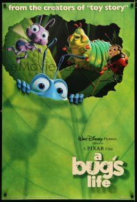 8t148 BUG'S LIFE book promo DS 1sh '98 cute Disney/Pixar CG cartoon, cute image of cast on leaf!