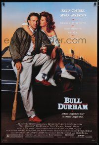 8t152 BULL DURHAM 1sh '88 great image of baseball player Kevin Costner & sexy Susan Sarandon!
