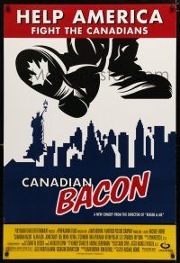 8t156 CANADIAN BACON DS 1sh '95 Alan Alda, John Candy, Michael Moore, help America fight Canada!