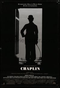 8t169 CHAPLIN 1sh '92 great silhouette image of Robert Downey Jr. as Charlie!
