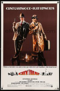 8t173 CITY HEAT 1sh '84 art of Clint Eastwood the cop & Burt Reynolds the detective by Fennimore!