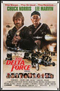 8t215 DELTA FORCE 1sh '86 cool art of Chuck Norris & Lee Marvin firing guns by S. Watts!