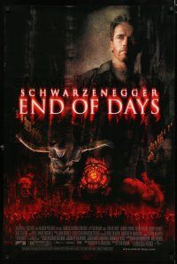8t247 END OF DAYS DS 1sh '99 grizzled Arnold Schwarzenegger, cool creepy horror images!