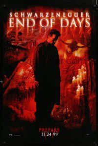 8t248 END OF DAYS teaser DS 1sh '99 grizzled Arnold Schwarzenegger, cool creepy horror images!