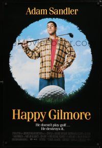8t320 HAPPY GILMORE 1sh '96 great image of Adam Sandler, he doesn't play, he destroys golf!