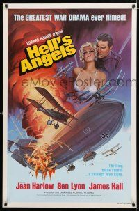 8t337 HELL'S ANGELS 1sh R79 Howard Hughes World War I classic, different art of sexy Jean Harlow!