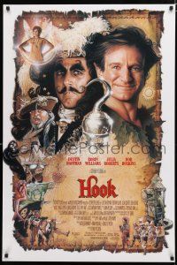 8t354 HOOK 1sh '91 art of pirate Dustin Hoffman & Robin Williams by Drew Struzan!