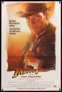 8t379 INDIANA JONES & THE LAST CRUSADE advance 1sh '89 art of Harrison Ford by Drew Struzan!