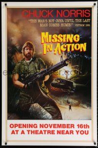 8t498 MISSING IN ACTION teaser 1sh '84 cool Watts artwork of Chuck Norris in Vietnam!