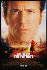 8t558 PATRIOT advance 1sh '00 huge close up portrait image of Mel Gibson over American flag!