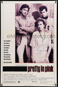 8t587 PRETTY IN PINK 1sh '86 great portrait of Molly Ringwald, Andrew McCarthy & Jon Cryer!