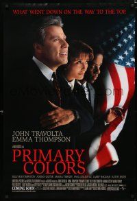 8t589 PRIMARY COLORS advance DS 1sh '98 great image of John Travolta & Emma Thompson!