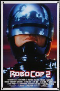 8t640 ROBOCOP 2 int'l 1sh '90 great close up of cyborg policeman Peter Weller, sci-fi sequel!