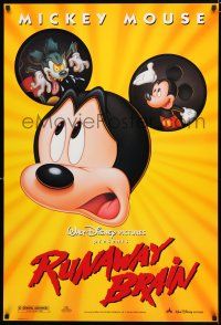 8t654 RUNAWAY BRAIN DS 1sh '95 Disney, great huge Mickey Mouse Jekyll & Hyde cartoon image!