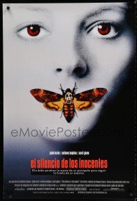 8t682 SILENCE OF THE LAMBS Spanish/U.S. 1sh '90 image of Jodie Foster with moth over mouth!