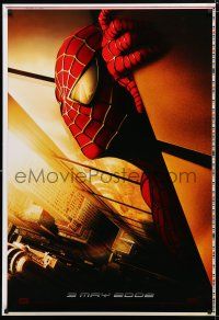 8t709 SPIDER-MAN heavy stock printer's test teaser 1sh '02 Tobey Maguire w/WTC towers in eyes!
