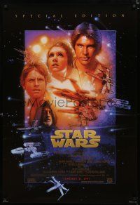 8t736 STAR WARS style B advance 1sh R97 classic sci-fi epic, art of Ford, Fisher & Hamill by Drew!