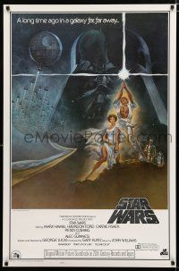 8t735 STAR WARS soundtrack style A 1sh '77 George Lucas classic sci-fi epic, cool art by Tom Jung!