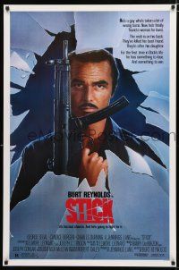 8t744 STICK 1sh '85 image of Burt Reynolds w/gun, from Elmore Leonard novel!