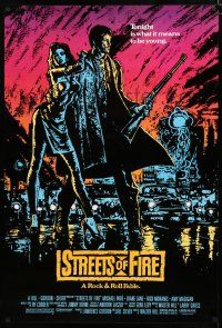 8t745 STREETS OF FIRE 1sh '84 Walter Hill directed, Michael Pare, Diane Lane, cool Riehm art!