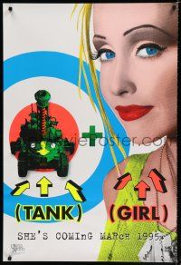 8t754 TANK GIRL blacklight teaser 1sh '95 wacky Lori Petty w/bullseye pop-art image!