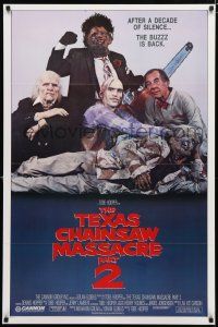 8t762 TEXAS CHAINSAW MASSACRE PART 2 family style 1sh '86 Tobe Hooper horror sequel, cast portrait!