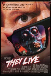 8t766 THEY LIVE DS 1sh '88 Rowdy Roddy Piper, John Carpenter, cool horror image!