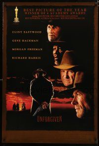 8t796 UNFORGIVEN awards 1sh '92 cowboy Clint Eastwood, Morgan Freeman, Gene Hackman, Harris!