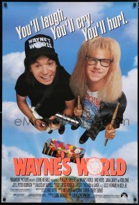 8t814 WAYNE'S WORLD DS 1sh '91 Mike Myers, Dana Carvey, one world, one party, excellent!
