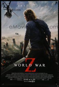 8t835 WORLD WAR Z advance DS 1sh '13 Brad Pitt overlooking burning city, zombie apocalypse!