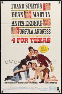 8x016 4 FOR TEXAS 1sh '64 Frank Sinatra, Dean Martin, Anita Ekberg, Ursula Andress, Robert Aldrich
