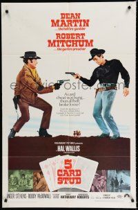 8x017 5 CARD STUD 1sh '68 Dean Martin & Robert Mitchum play poker & point guns at each other!