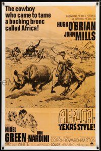 8x028 AFRICA - TEXAS STYLE 1sh R70s Frank McCarthy art of Hugh O'Brian w/ rhino & stampeding animals