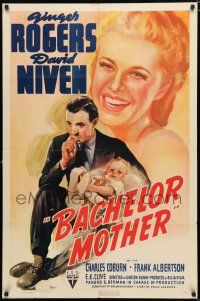 8x064 BACHELOR MOTHER 1sh '39 David Niven thinks the baby Ginger Rogers found is really hers!