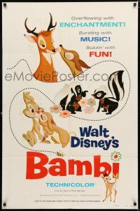 8x069 BAMBI style A 1sh R75 Walt Disney cartoon deer classic, great art with Thumper & Flower!