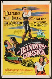 8x071 BANDITS OF CORSICA 1sh '53 Richard Greene will take the island & Paula Raymond by storm!
