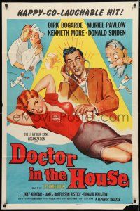 8x258 DOCTOR IN THE HOUSE 1sh '55 great art of Dr. Dirk Bogarde examining sexy Muriel Pavlow!
