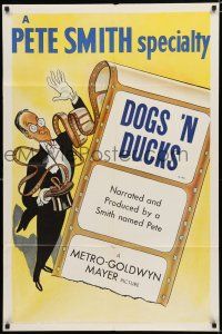 8x260 DOGS 'N DUCKS 1sh '53 wacky art of Pete Smith in white tie and tails with film reel!