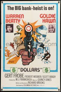 8x019 $ style D 1sh '71 bank robbers Warren Beatty & Goldie Hawn, cool art of gun!