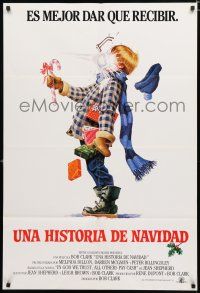 8x182 CHRISTMAS STORY Spanish English 1sh '83 classic X-mas movie, cool art of Ralphie & snowball!