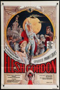 8x320 FLESH GORDON 1sh '74 sexy sci-fi spoof, wacky erotic super hero art by George Barr!