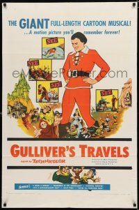 8x367 GULLIVER'S TRAVELS 1sh R57 classic cartoon by Dave Fleischer, great image!