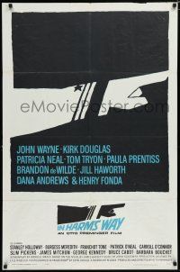 8x422 IN HARM'S WAY 1sh '65 Otto Preminger, classic Saul Bass pointing hand artwork!
