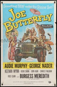 8x453 JOE BUTTERFLY 1sh '57 great artwork of Audie Murphy & soldiers flirting with girl in Japan!