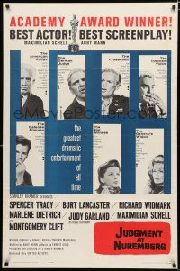 8x459 JUDGMENT AT NUREMBERG awards 1sh R62 Spencer Tracy, Judy Garland, Burt Lancaster, Dietrich!