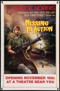 8x553 MISSING IN ACTION teaser 1sh '84 cool Watts artwork of Chuck Norris in Vietnam!