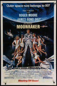 8x563 MOONRAKER int'l advance 1sh '79 art of Roger Moore as Bond & sexy space babes by Goozee!
