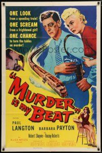 8x574 MURDER IS MY BEAT 1sh '55 Edgar Ulmer film noir, Barbara Payton, cool speeding train art!