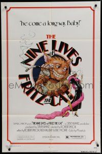 8x605 NINE LIVES OF FRITZ THE CAT 1sh '74 Robert Crumb, great art of smoking cartoon feline!