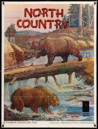 8x612 NORTH COUNTRY 1sh '72 cool art of grizzly bears in wilderness!